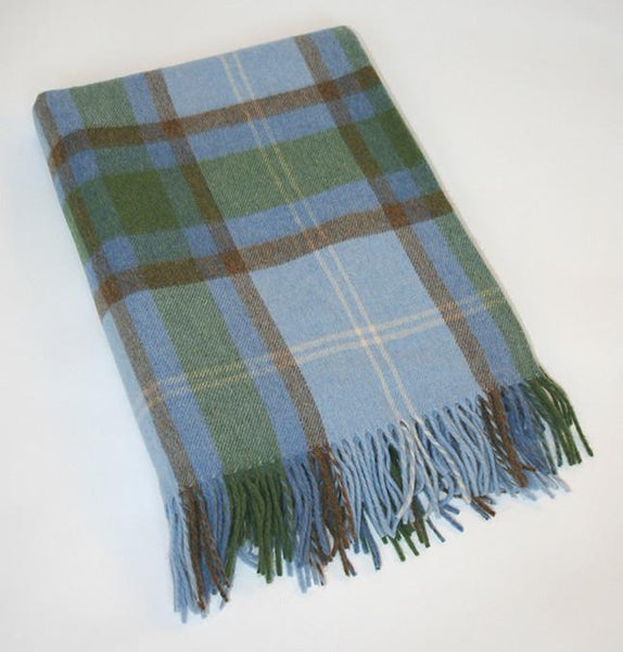 Irish Wool Throw Blanket- Blue & Green Check