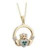 Diamond Emerald Claddagh Pendant - Yellow Gold