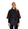 Belted Tweed Cape - Blue Houndstooth Front