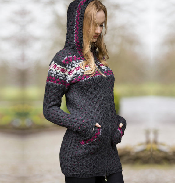 Aran Cardigan with Fair Isle Detail Front