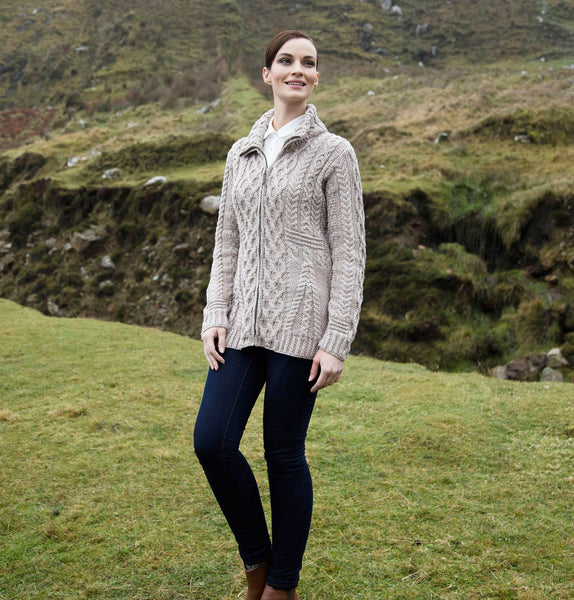 Aran Cardigan with Zip Detail Front