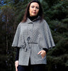 Belted Tweed Cape - Black and White Houndstooth Front