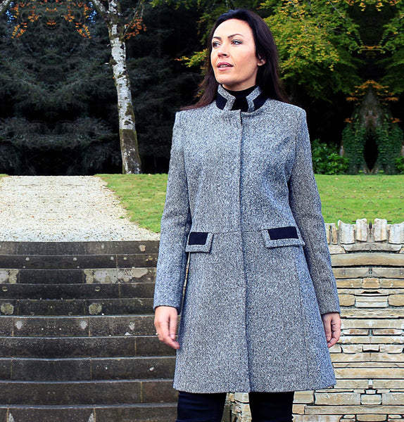 Middleton Knee Coat - Black & White Salt & Pepper Tweed Front