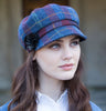 Ladies Newsboy Cap - Navy & Red Check Side