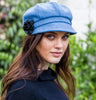 Ladies Newsboy Cap - Light Blue Herringbone Side