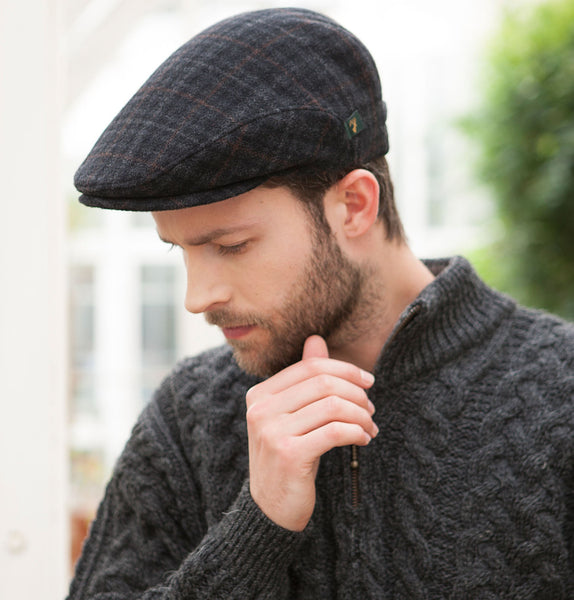 Traditional Flat Cap - Charcoal Check Front