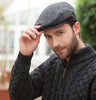 Traditional Flat Cap - Charcoal Herringbone with Red Front