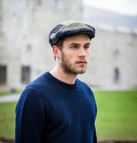 Traditional Flat Cap - Green Patchwork Front