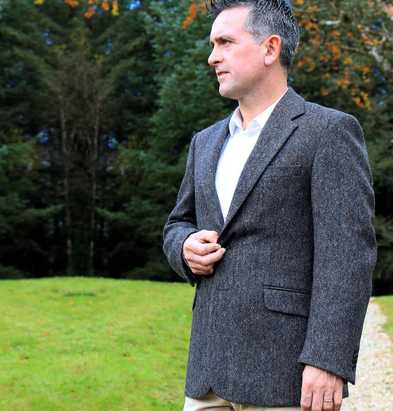 Classic Gents Donegal Tweed Sports Jacket - Grey Salt and Pepper Front