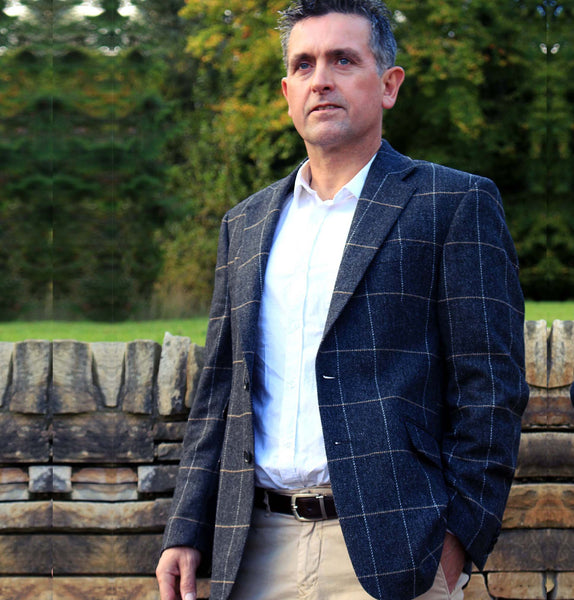 Classic Gents Donegal Tweed Sports Jacket - Grey & Beige Windowpane