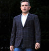 Classic Gents Donegal Tweed Sports Jacket - Navy & Cream Windowpane Side