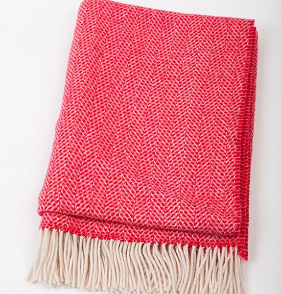 Irish Merino Wool & Cashmere Blanket - Fuschia & Beige Mix Front