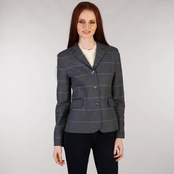 Ladies Tweed Jacket - Blue & Gold Windowpane Front