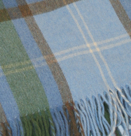 Irish Wool Throw Blanket-  Blue & Green Check