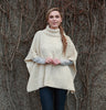 Aran Roll Neck Poncho Natural Front