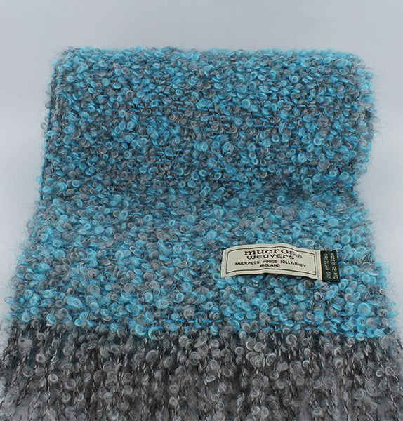 Aqua Blue & Grey Mohair & Viscose Scarf