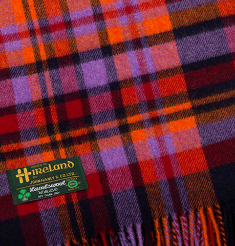 Irish Wool Throw Blanket - Purple & Orange Check