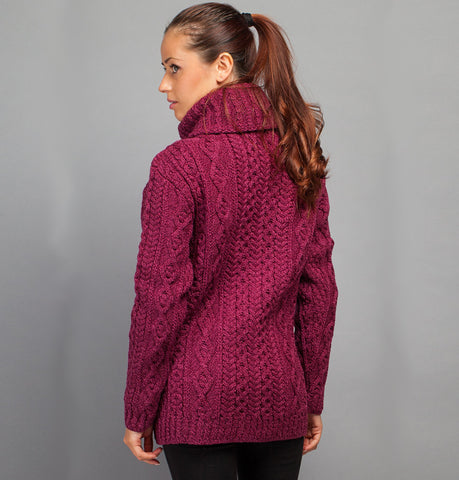 Aran Cardigan with Patch Pockets - Raspberry