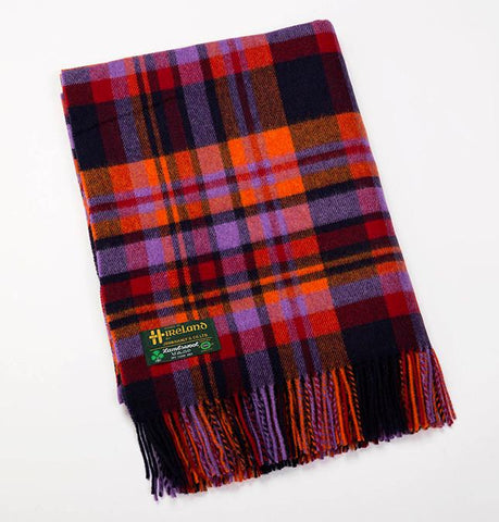 Irish Wool Throw Blanket - Purple & Orange Check