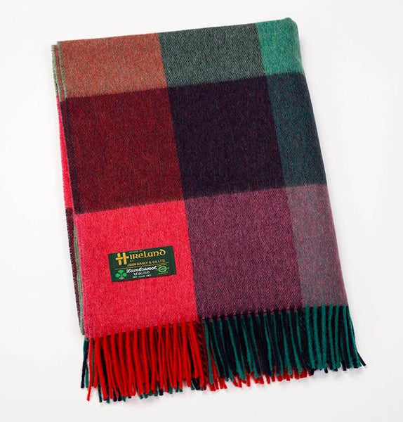 Irish Wool Blanket - Purple, Pink & Turquoise Check