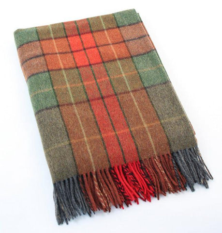 Irish Wool Throw Blanket - Green & Orange Check