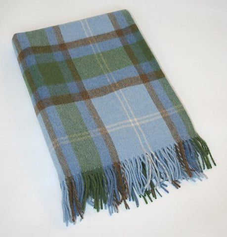 Irish Wool Throw Blanket-  Blue & Green Check