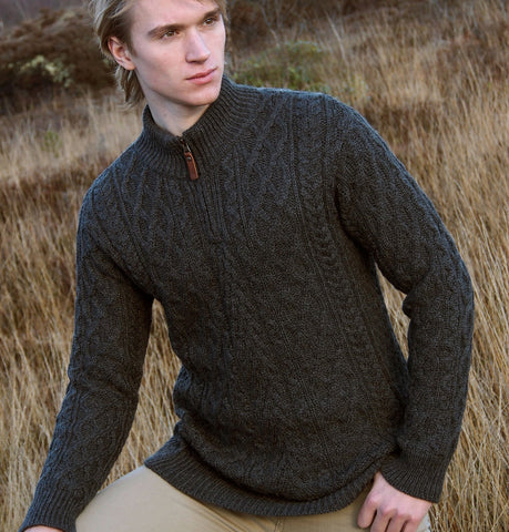 Aran Sweater with Half Zip  - Oatmeal