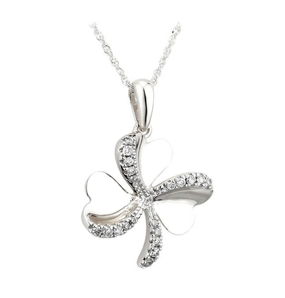 Diamond Shamrock Pendant - White Gold