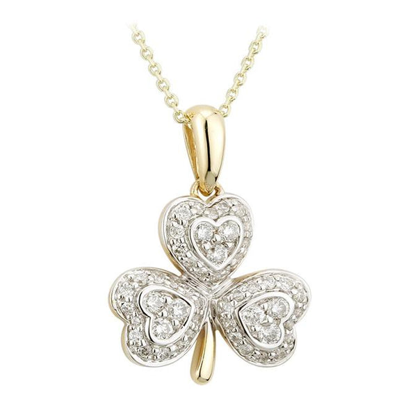 Diamond Encrusted Shamrock Pendant - Yellow Gold