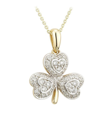 Diamond Encrusted Shamrock Pendant - Yellow Gold