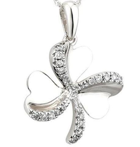 Diamond Shamrock Pendant - White Gold