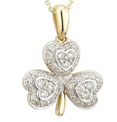 Diamond Encrusted Shamrock Pendant - Yellow Gold