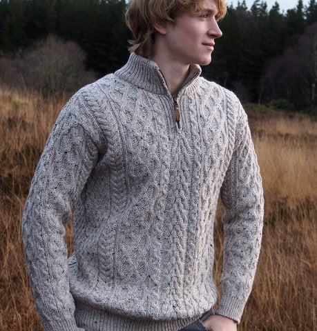 Aran Sweater with Half Zip  - Oatmeal