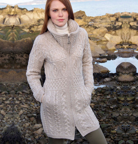 Double Collar Zip Aran Coat