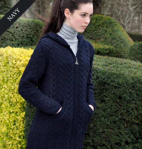 Aran Cardigan with Celtic Knot Zip Charcoal Front 