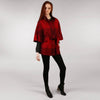 Belted Tweed Cape Shawl Red & Black Check Full