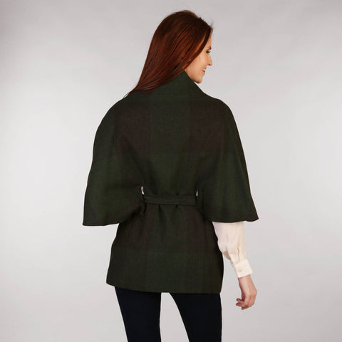 Belted Tweed Cape - Green Front