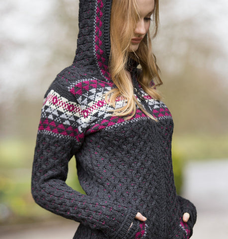 Aran Cardigan with Fair Isle Detail Front 