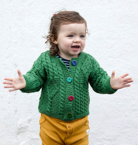 Kids Unisex Aran Cardigan with Colourful Buttons