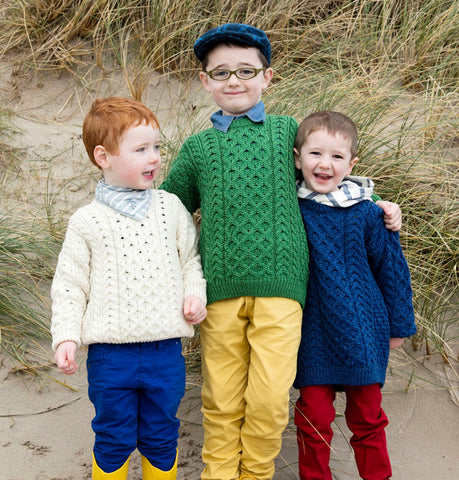 Kids Unisex Traditional Aran Crew Neck Sweater