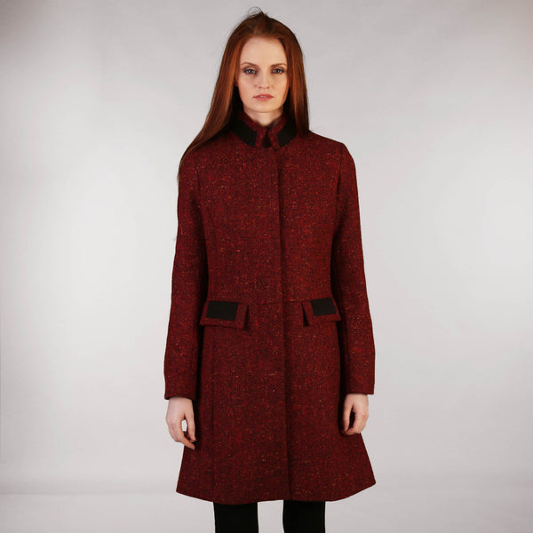 Middleton Knee Coat - Red Salt & Pepper Tweed Front