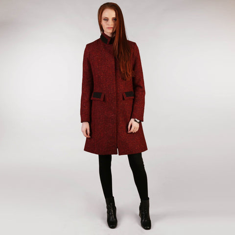 Middleton Knee Coat - Red Salt & Pepper Tweed Front