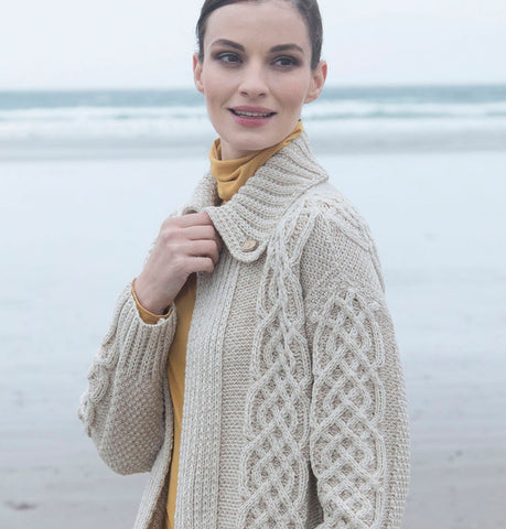 Aran Cardigan with Plaited Detail Front