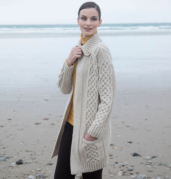 Aran Cardigan with Plaited Detail Front