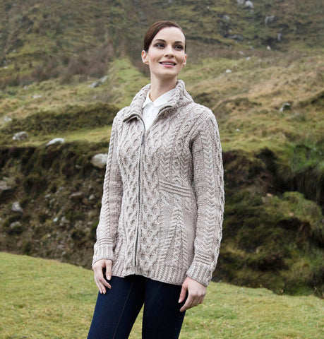 Aran Cardigan with Zip Detail Front 