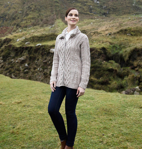 Aran Cardigan with Zip Detail Front 