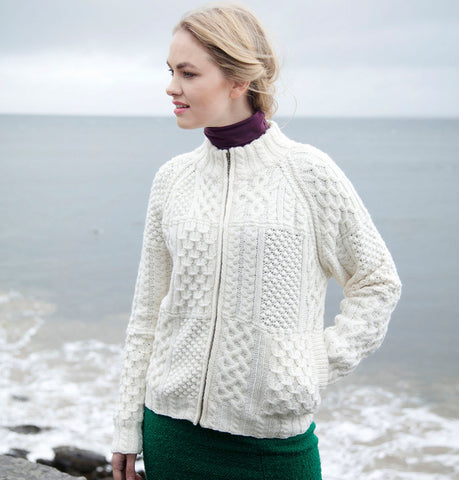 Hand Knit Bomber Style Aran Cardigan Natural 