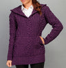 Aran Sweater with Hoodie - Purple Marl Side