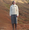 Ladies Aran Cardigan with button detail Natural