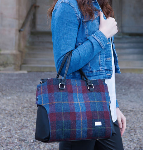 Navy & Red Check Emily Handbag Front 